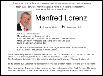 Traueranzeige von Manfred Lorenz von Super Sonntag / Super Mittwoch