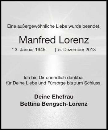 Traueranzeige von Manfred Lorenz von Aachener Zeitung / Aachener Nachrichten