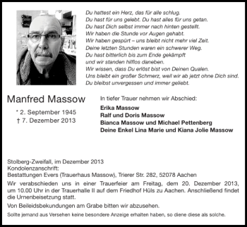 Traueranzeige von Manfred Massow von Super Sonntag / Super Mittwoch