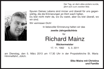 Traueranzeige von Richard Mainz von Super Sonntag / Super Mittwoch