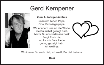 Traueranzeige von Gerd Kempener von Super Sonntag / Super Mittwoch
