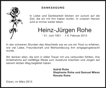 Traueranzeige von Heinz-Jürgen Rohe von Super Sonntag / Super Mittwoch