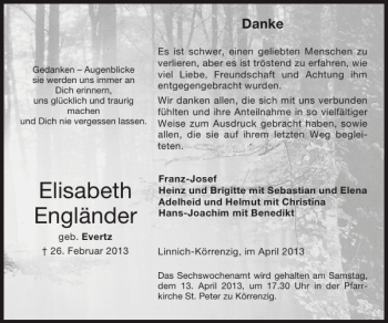 Traueranzeige von Elisabeth Engländer von Super Sonntag / Super Mittwoch