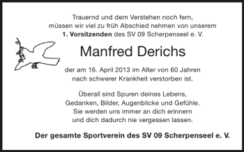 Traueranzeige von Manfred Derichs von Super Sonntag / Super Mittwoch