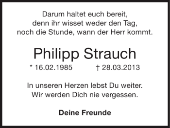 Traueranzeige von Philipp Strauch von Super Sonntag / Super Mittwoch
