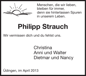 Traueranzeige von Philipp Strauch von Super Sonntag / Super Mittwoch