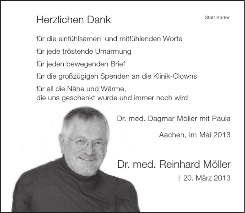 Traueranzeigen Von Dr Med Reinhard Moller Aachen Gedenkt