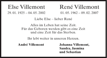 Traueranzeige von Else Villemont Villemont von Aachener Zeitung / Aachener Nachrichten