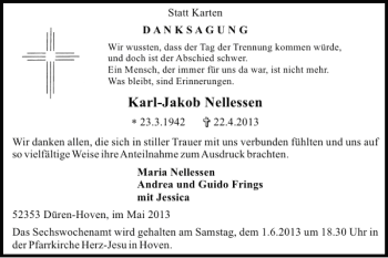 Traueranzeige von Karl-Jakob Nellessen von Super Sonntag / Super Mittwoch