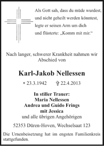 Traueranzeige von Karl-Jakob Nellessen von Super Sonntag / Super Mittwoch