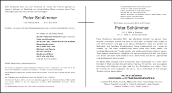 Traueranzeige von Peter Schümmer Peter Schümmer von Aachener Zeitung / Aachener Nachrichten
