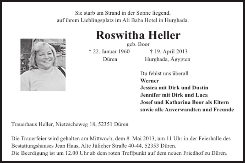  Traueranzeige für Roswitha Heller vom 05.05.2013 aus Super Sonntag / Super Mittwoch