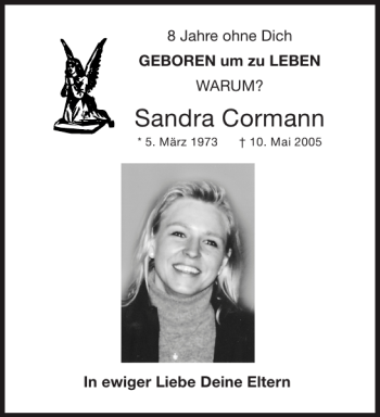 Traueranzeige von Sandra Cormann von Aachener Zeitung / Aachener Nachrichten