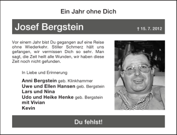 Traueranzeige von Josef Bergstein von Super Sonntag / Super Mittwoch