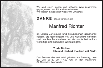 Traueranzeige von Manfred Richter von Super Sonntag / Super Mittwoch