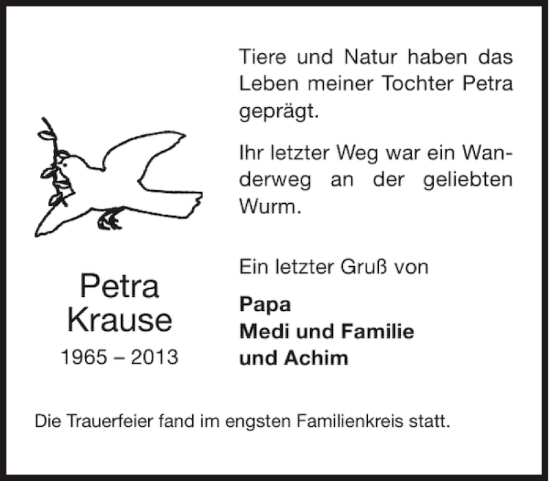  Traueranzeige für Petra Krause vom 08.07.2013 aus Aachener Zeitung / Aachener Nachrichten