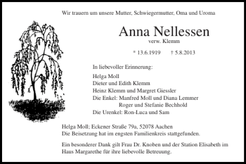Traueranzeige von Anna Nellessen von Super Sonntag / Super Mittwoch