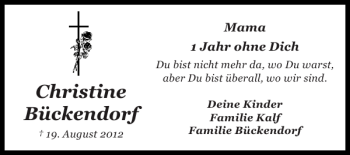 Traueranzeige von Christine Bückendorf von Super Sonntag / Super Mittwoch