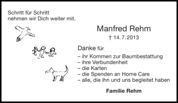 Traueranzeige von Manfred Rehm von Aachener Zeitung / Aachener Nachrichten