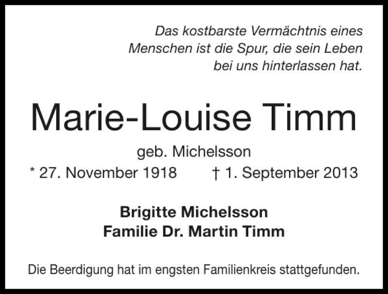 kaffe lidenskabelig gentage Traueranzeigen von Marie-Louise Timm | Aachen gedenkt