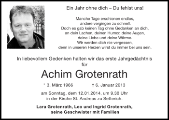 Traueranzeige von Achim Grotenrath von Super Sonntag / Super Mittwoch