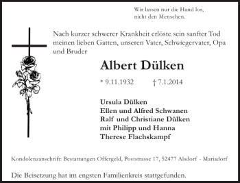 Traueranzeige von Albert Dülken von Super Sonntag / Super Mittwoch