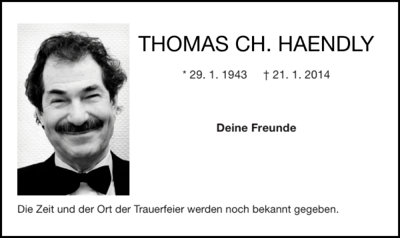  Traueranzeige für THOMAS CH. HAENDLY vom 25.01.2014 aus Aachener Zeitung / Aachener Nachrichten