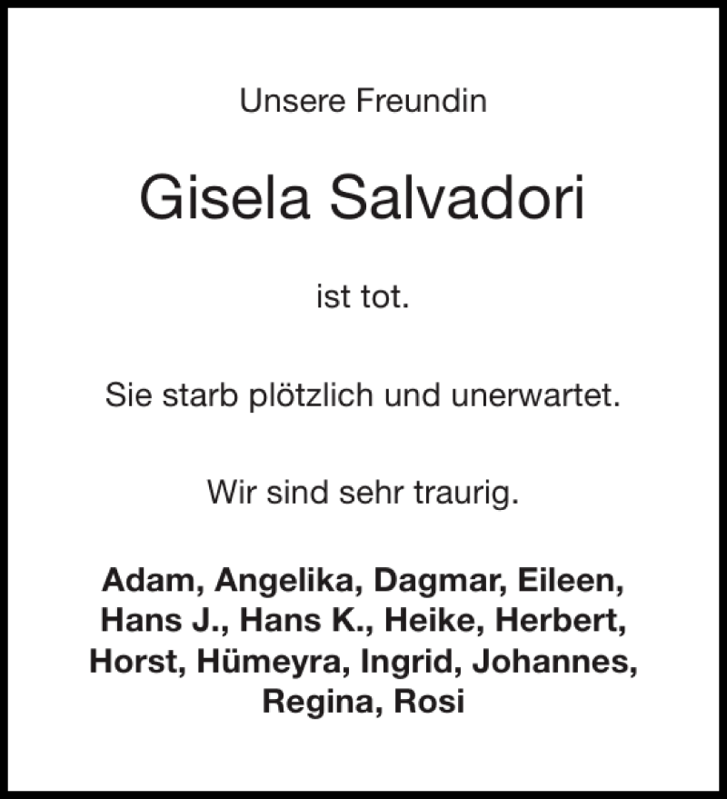  Traueranzeige für Gisela Salvadori vom 18.10.2014 aus Aachener Zeitung / Aachener Nachrichten