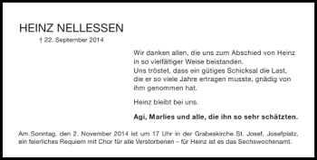 Traueranzeige von HEINZ NELLESSEN von Aachener Zeitung / Aachener Nachrichten