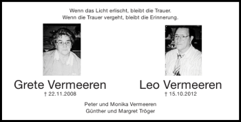 Traueranzeige von Grete Vermeeren Leo Vermeeren von Aachener Zeitung / Aachener Nachrichten