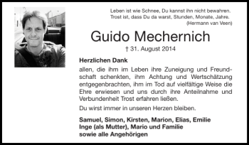 Traueranzeige von Guido Mechernich von Super Sonntag / Super Mittwoch