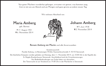 Traueranzeige von Johann Amberg Maria Amberg von Super Sonntag / Super Mittwoch