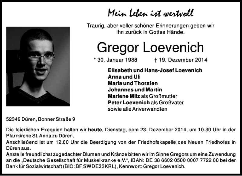  Traueranzeige für Gregor Loevenich vom 23.12.2014 aus Aachener Zeitung / Aachener Nachrichten