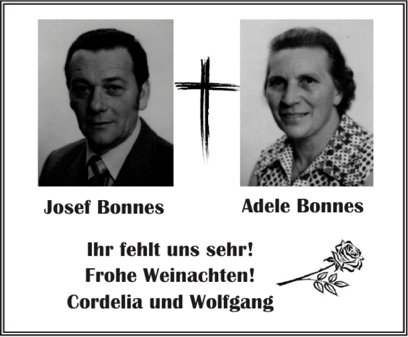  Traueranzeige für Josef und Adele Bonnes vom 21.12.2014 aus Super Sonntag / Super Mittwoch
