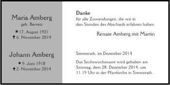 Traueranzeige von Maria Amberg Johann Amberg von Super Sonntag / Super Mittwoch