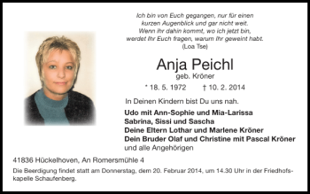 Traueranzeige von Anja Peichl von Super Sonntag / Super Mittwoch