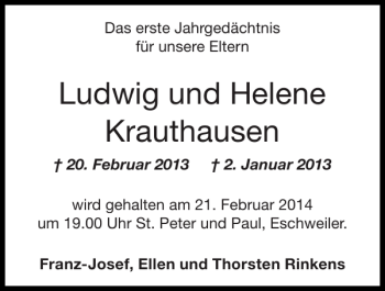 Traueranzeige von Ludwig und Helene Krauthausen von Super Sonntag / Super Mittwoch