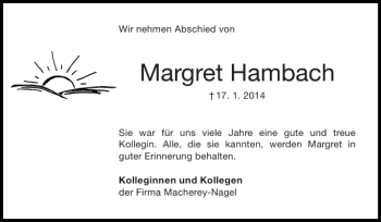 Traueranzeige von Margret Hambach von Super Sonntag / Super Mittwoch