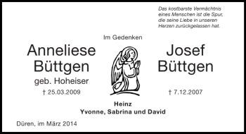 Traueranzeige von Anneliese Josef Büttgen Büttgen von Super Sonntag / Super Mittwoch