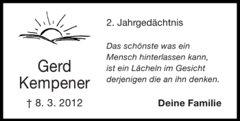 Traueranzeige von Gerd Kempener von Super Sonntag / Super Mittwoch