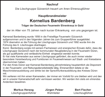 Traueranzeige von Kornelius Bardenberg von Super Sonntag / Super Mittwoch