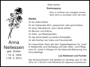 Traueranzeige von Anna Nellessen von Super Sonntag / Super Mittwoch