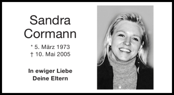Traueranzeige von Sandra Cormann von Aachener Zeitung / Aachener Nachrichten