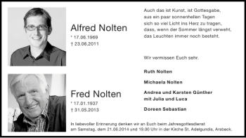 Traueranzeige von Alfred Nolten Fred Nolten von Super Sonntag / Super Mittwoch