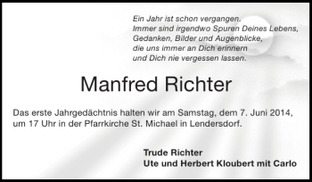 Traueranzeige von Manfred Richter von Super Sonntag / Super Mittwoch