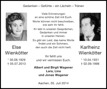 Traueranzeige von Else Wienkötter Karlheinz Wienkötter von Super Sonntag / Super Mittwoch
