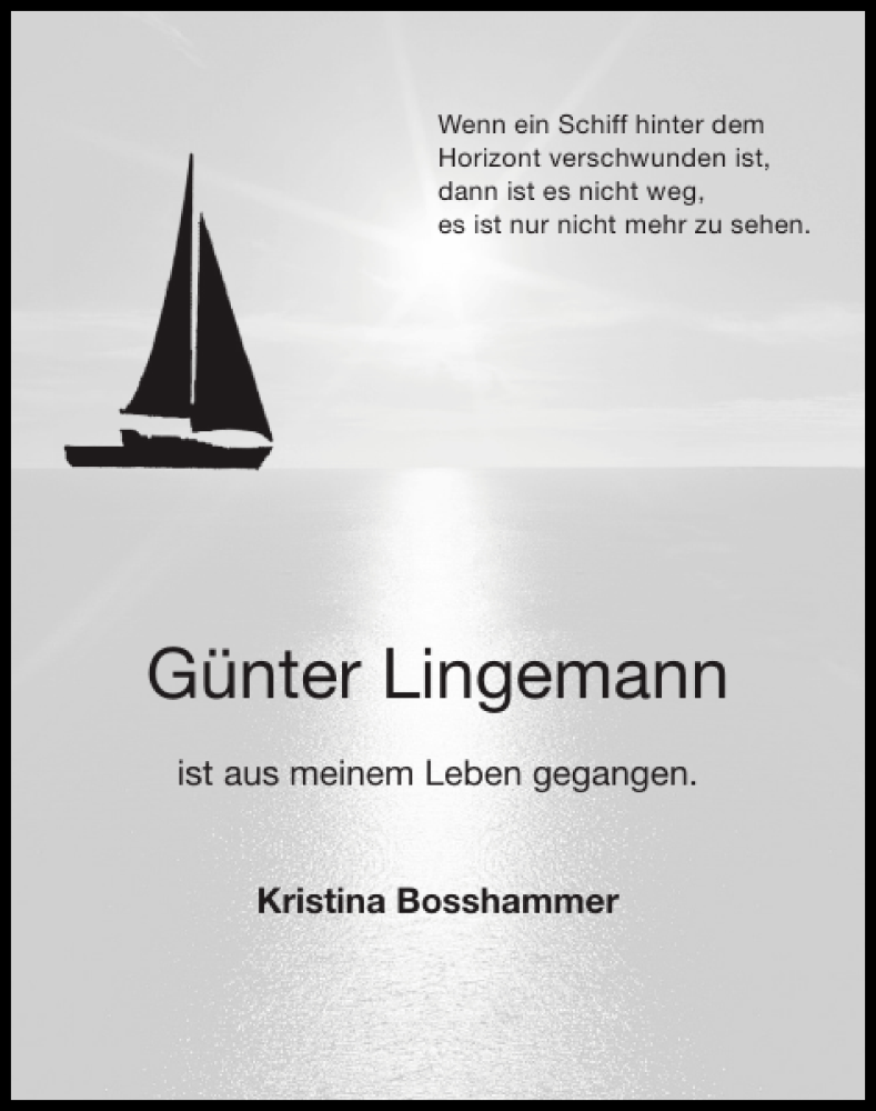  Traueranzeige für Günter Lingemann vom 24.08.2014 aus Super Sonntag / Super Mittwoch