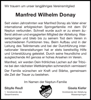 Traueranzeige von Manfred Wilhelm Donay von Aachener Zeitung / Aachener Nachrichten