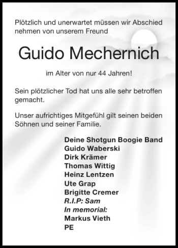 Traueranzeige von Guido Mechernich von Super Sonntag / Super Mittwoch