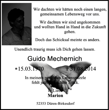 Traueranzeige von Guido Mechernich von Super Sonntag / Super Mittwoch